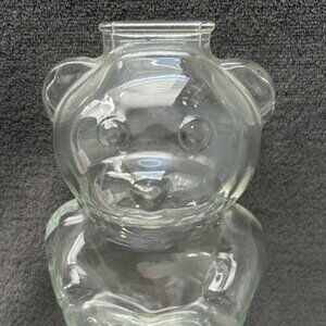 Vintage Anchor Hocking Glass Teddy Bear Coin Bank, 6" Tall